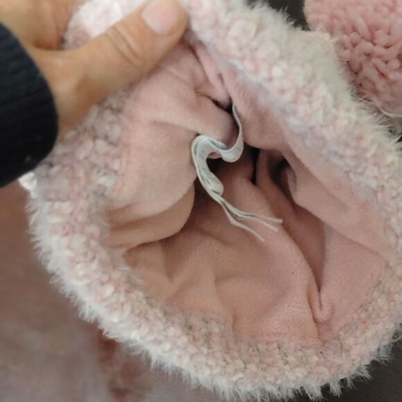 Toddler Girl Winter Hat And Mittens Bundle Pink Beanie w Ears, Teddy Bear (GW) - Picture 4 of 12